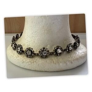 Mythologie Crystal Floral Necklace Antique Gold Tone Statement Choker 18